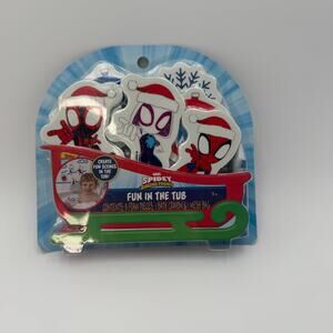 Spidey Amazing Friends Bath Toy Set Foam Pieces Crayon Mesh Bag NEW